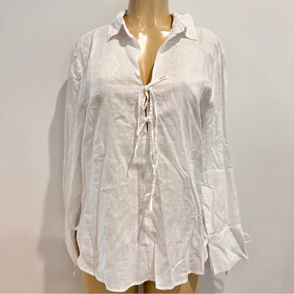 H&M White Tie-Front Blouse